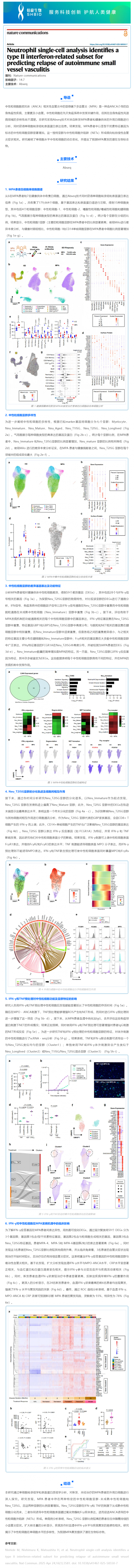 文獻解讀 _ 中性粒細胞單細胞分析確定了 II 型干擾素相關子集，用于預測自身免疫性小血管血管炎的復發